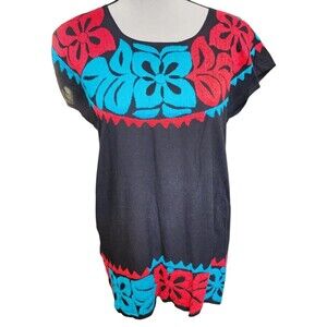 Mexican Embroidered Peasant Top Size Medium Black Boho